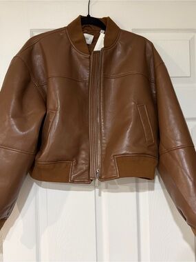 Aritzia Brown Leather Bomber Jacket